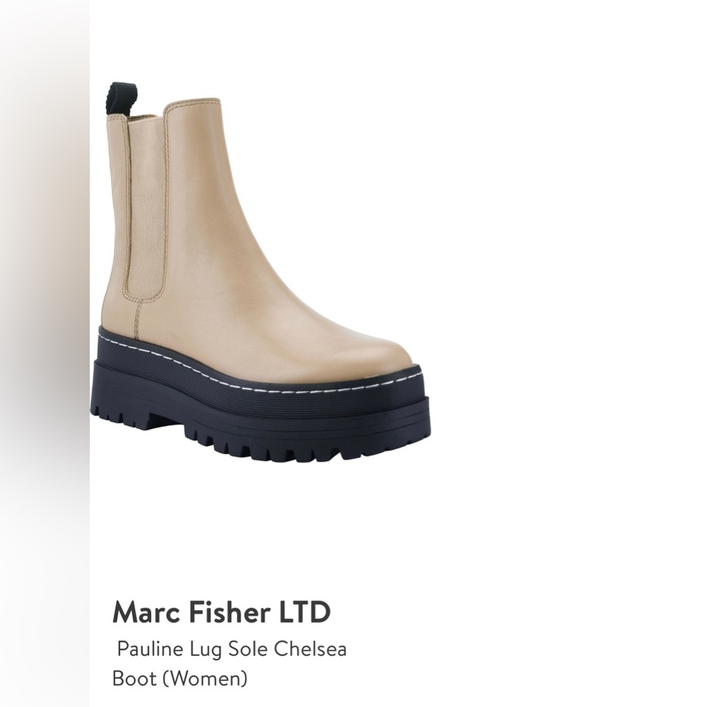 Marc Fisher LTD Pauline Lug Sole Chelsea Boot, size 7.5, light natural color